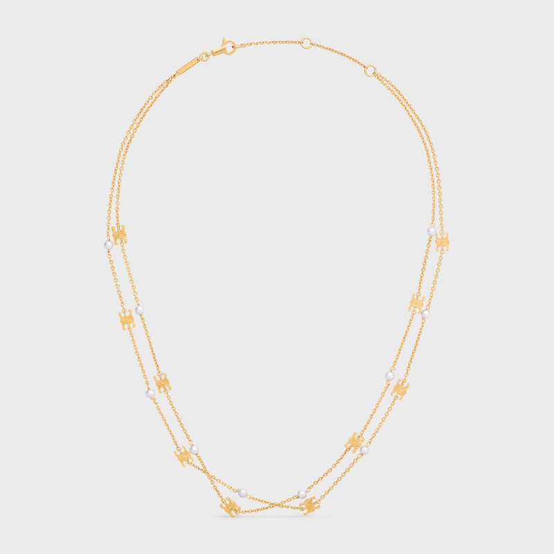 Triomphe Pearl Double Necklace in Brass with Gold Finish and Resin Pearls - GOLD / IVORY - LES PERLES CELINE - 1 | CELINE