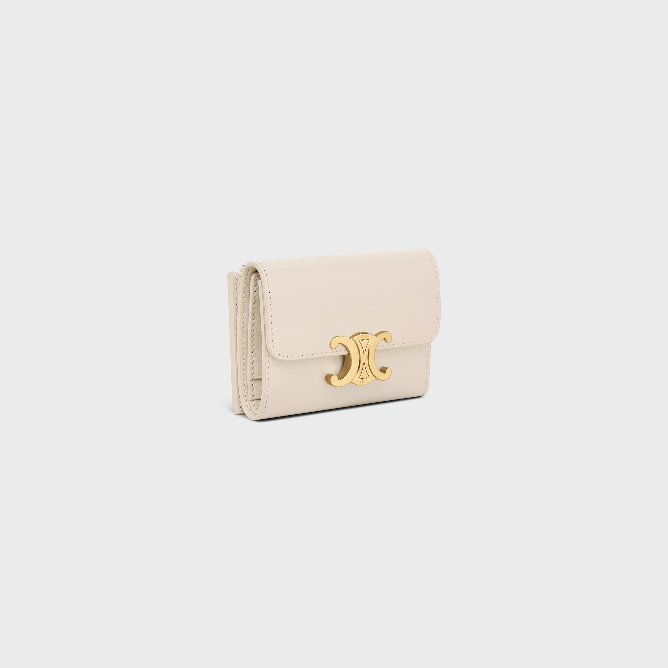 COMPACT WALLET WITH COIN TRIOMPHE IN SHINY CALFSKIN - PALE