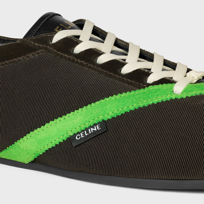 THE FLAT SNEAKER IN GROS GRAIN, VELVET, SUEDE GOATSKIN AND LAMBSKIN - BROWN / BRIGHT GREEN -  - 1 | CELINE