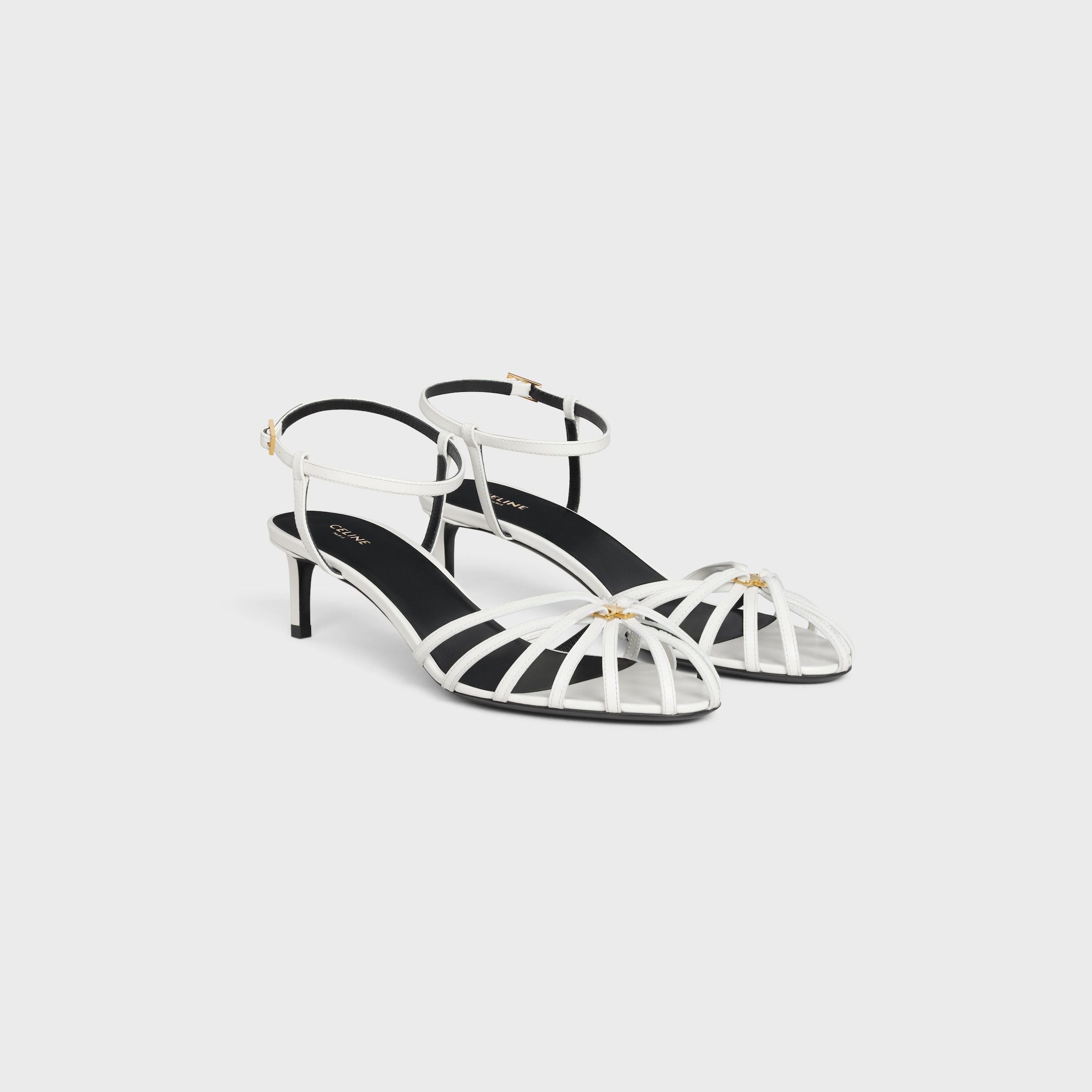 CELINE TRIOMPHE SANDAL IN LAMBSKIN - WHITE / GOLD | CELINE