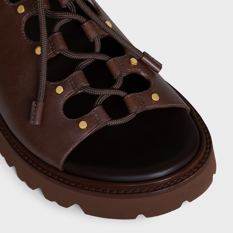 SANDALI CON SUOLA SPESSA CELINE BILLIE IN PELLE DI VITELLO E TESSUTO - MARRONE SCURO / BEIGE -  - 1 | CELINE