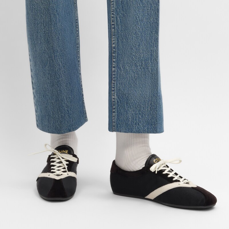 THE FLAT LOW SCHNÜR-SNEAKER AUS GROSGRAIN, SAMT, WILDLEDER UND LAMMLEDER - SCHWARZ / WEISS -  - 1 | CELINE