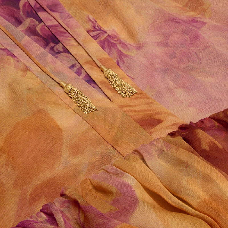 caftan dress IN silk muslin - CREAM/LILAC/ORANGE -  - 1 | CELINE