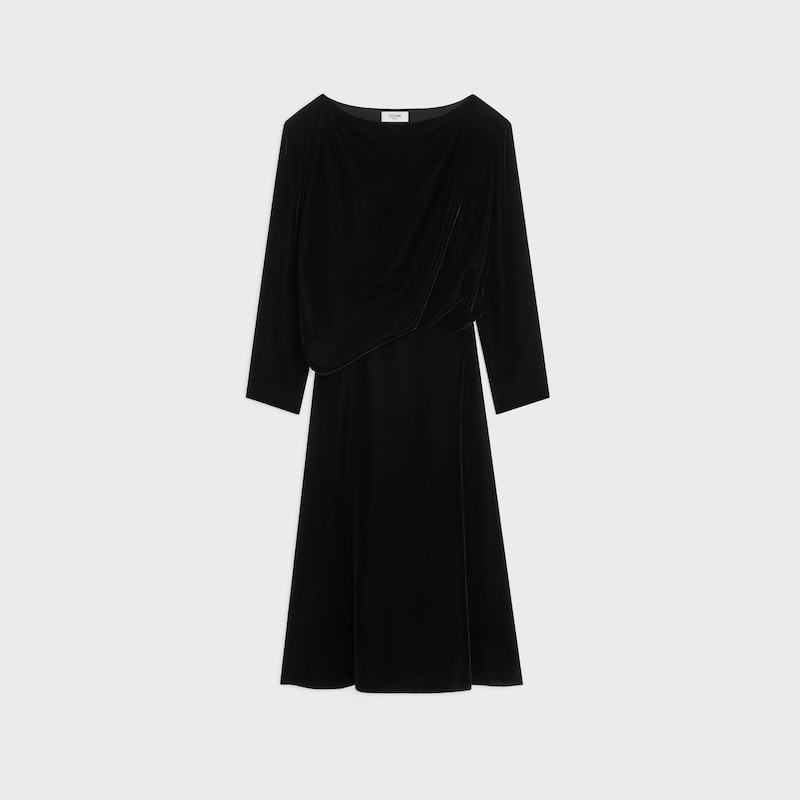 draped dress IN fluid velvet - BLACK -  - 1 | CELINE