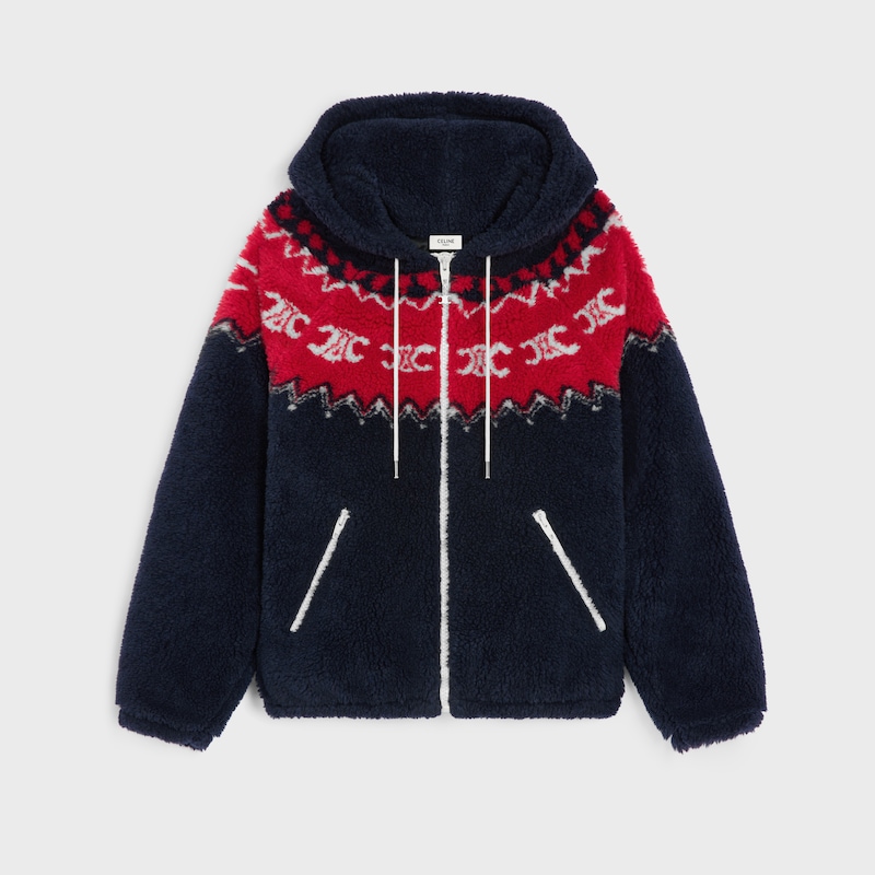 hooded jacket IN TRIOMPHE FAIR ISLE FLEECE - NAVY/RED/ECRU -  - 1 | CELINE
