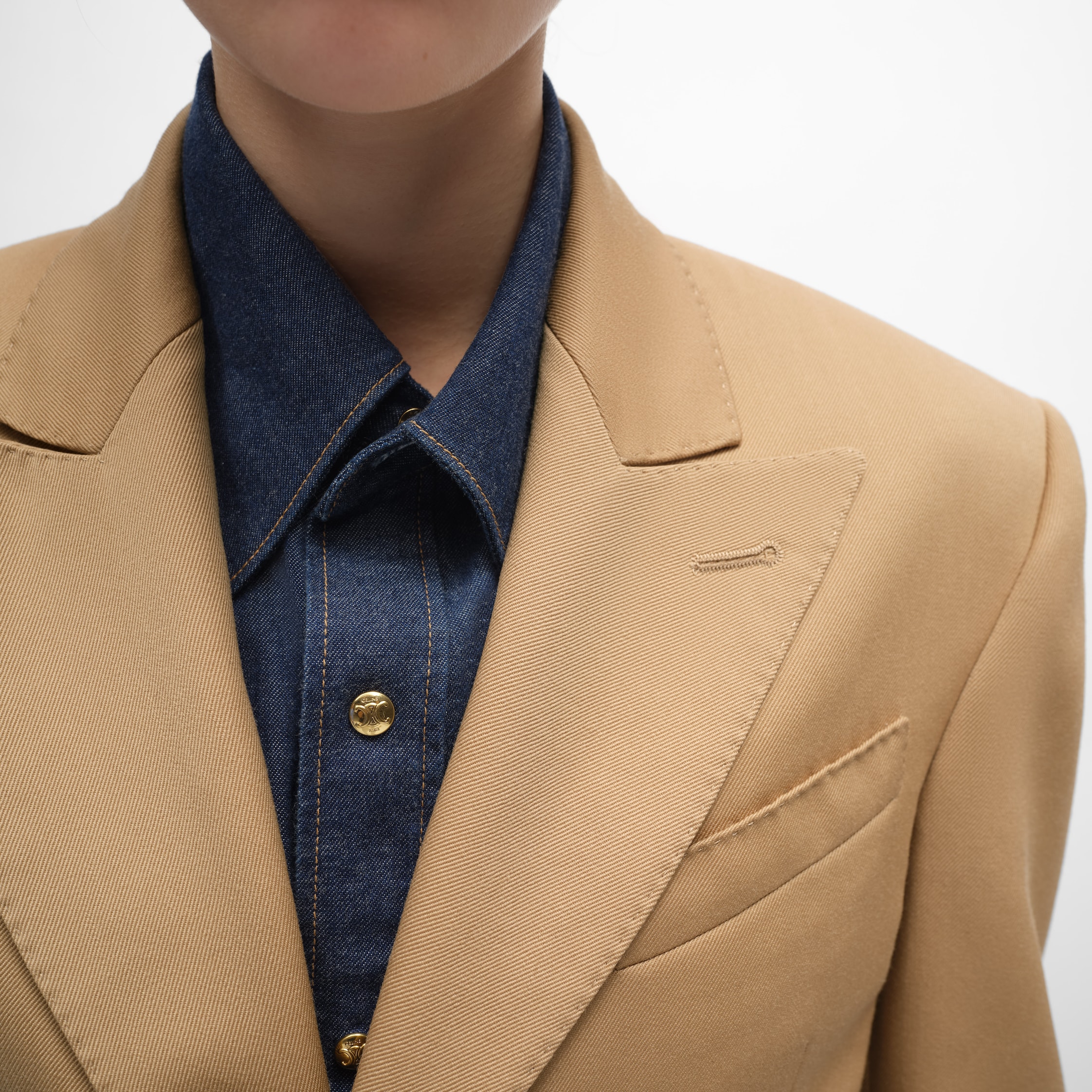 colonne jacket IN DIAGONAL WOOL - CARAMEL | CELINE