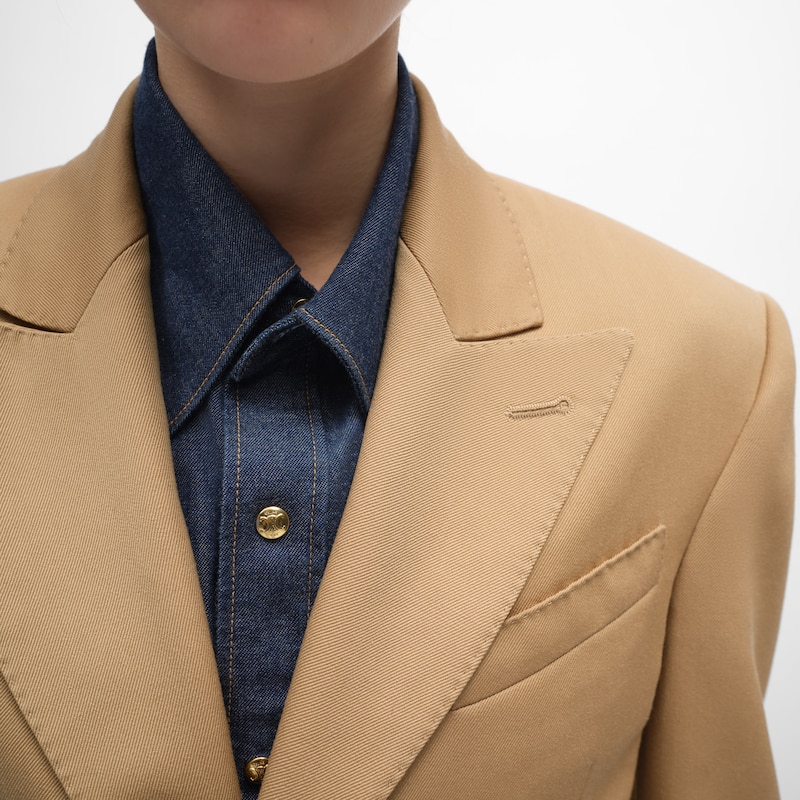 colonne jacket IN DIAGONAL WOOL - CARAMEL -  - 1 | CELINE