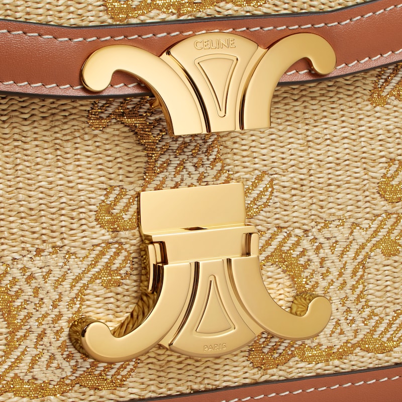 TEEN TRIOMPHE BAG in raffia effect textil with triomphe jacquard - NATURAL / GOLD - TRIOMPHE - 1 | CELINE