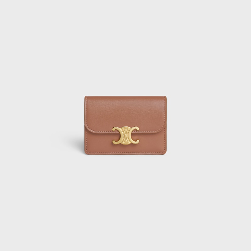 CARD HOLDER WITH FLAP TRIOMPHE IN Shiny calfskin - BRONZE - GIFT FINDER - 1 | CELINE