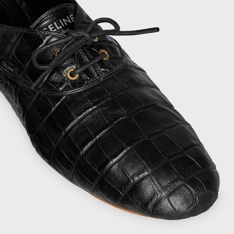 BALLET LACE-UP SHOE IN CROCODILE STAMPED LAMBSKIN - BLACK -  - 1 | CELINE