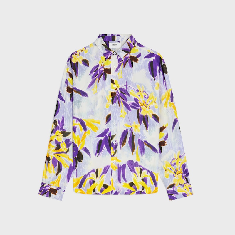 relaxed shirt IN silk twill - CREAM/PURPLE/YELLOW -  - 1 | CELINE