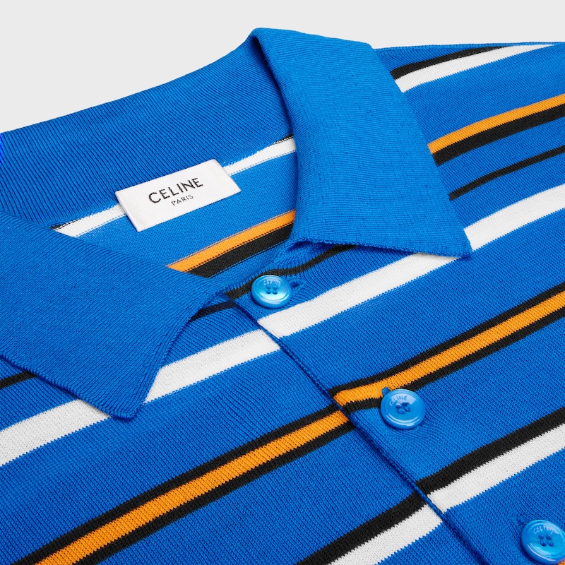 Kurz&auml;rmeliger Polo-Pullover aus feiner Baumwolle - BLAU/ORANGE -  - 1 | CELINE