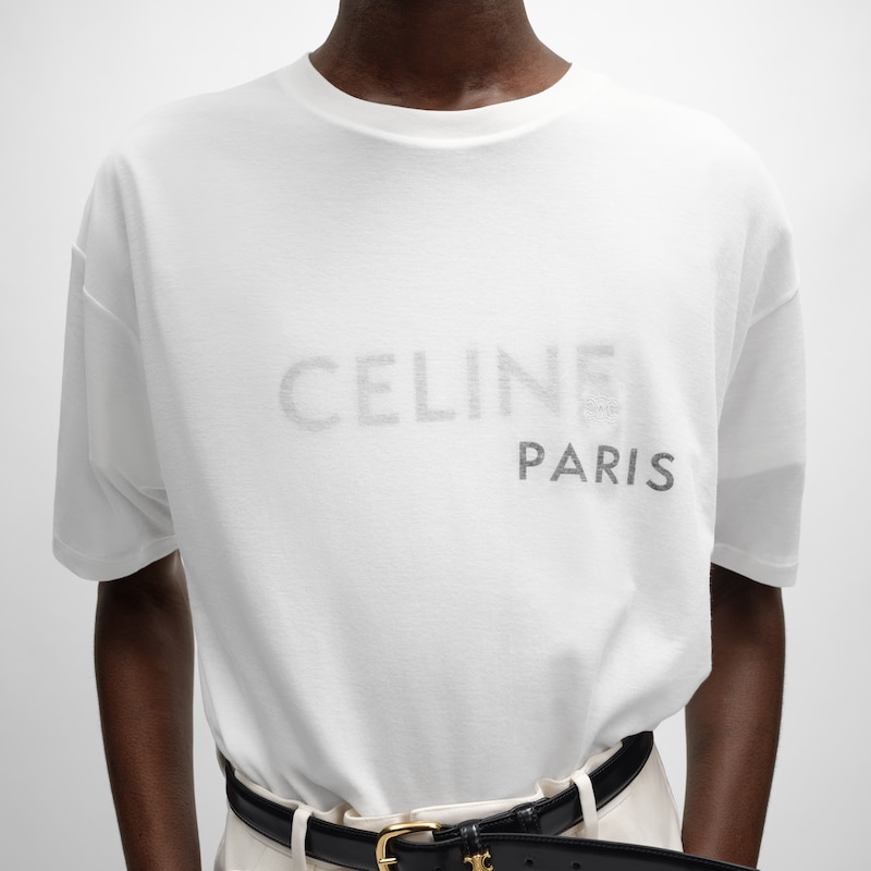 Camiseta dupla em jersey de algodão fino - OFF WHITE / PRETO - - 1 | CELINE