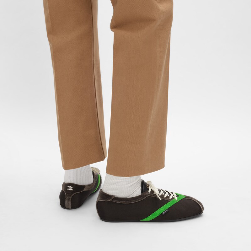 THE FLAT SNEAKER IN GROS GRAIN, VELVET, SUEDE GOATSKIN AND LAMBSKIN - BROWN / BRIGHT GREEN -  - 1 | CELINE