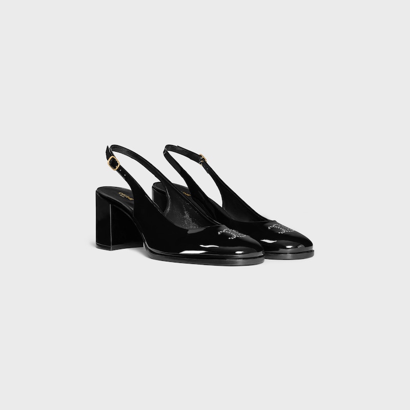 CELINE LILY SLINGBACK AVEC TRIOMPHE PERFOR&Eacute; EN CUIR DE VEAU VERNI - Noir -  - 1 | CELINE