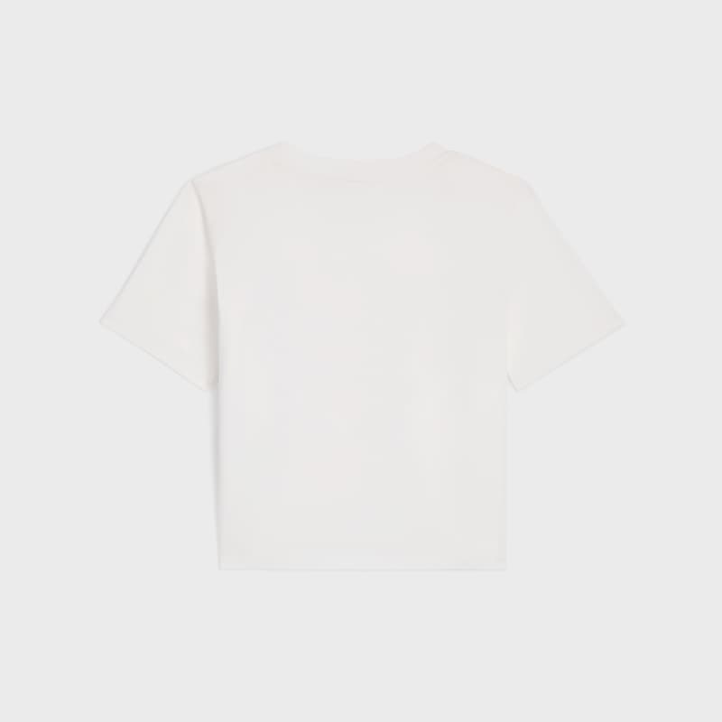 Camiseta recta Celine de punto de algod&oacute;n - BLANCO CRUDO/AZUL MARINO -  - 1 | CELINE
