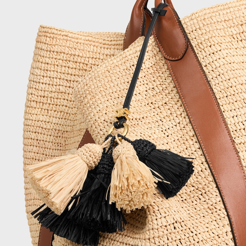 MULTI POMPON CHARM IN RAFFIA AND SMOOTH LAMBSKIN - NATURAL / BLACK - BAG CHARMS - 1 | CELINE