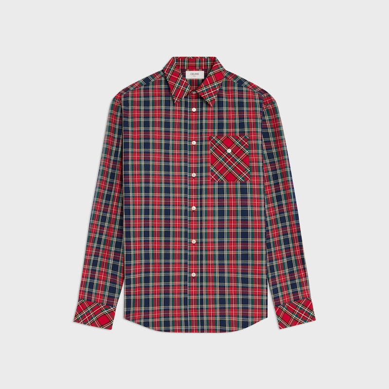 camisa de tartán de algodón - AZUL MARINO/ROJO/AMARILLO -  - 1 | CELINE
