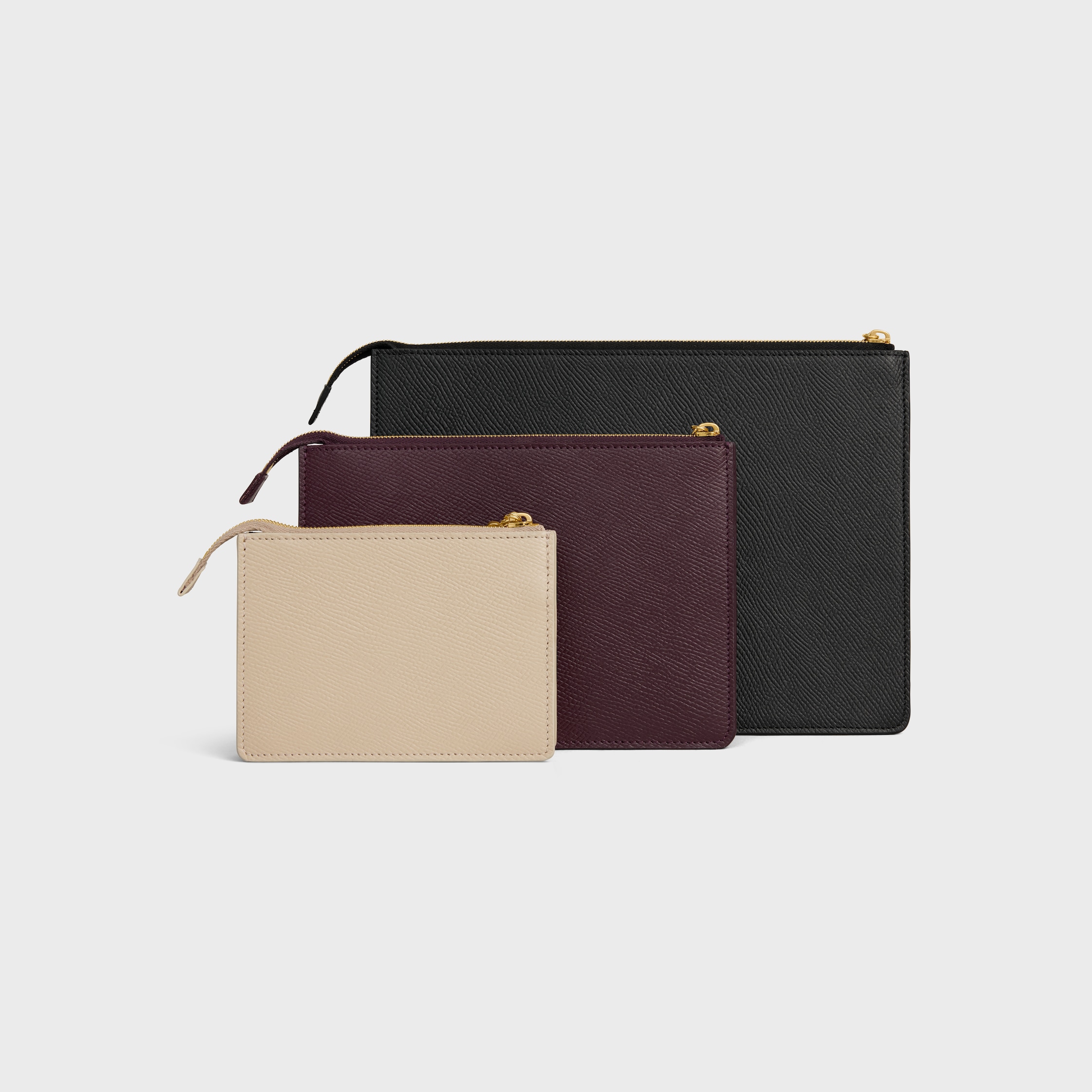 THREE POUCHES SET IN TRIO GRAINED CALFSKIN - BLACK / DEEP