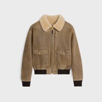 aviator blouson jacket in vintage shearling - ARMY GREEN / HONEY -  - 1 | CELINE