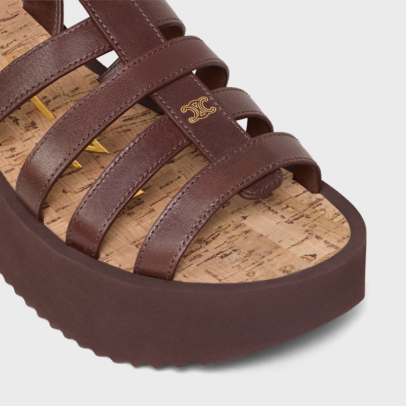 SUNNY WEDGE SANDAL IN Calfskin - Vegetal Tanning - DARK BROWN -  - 1 | CELINE