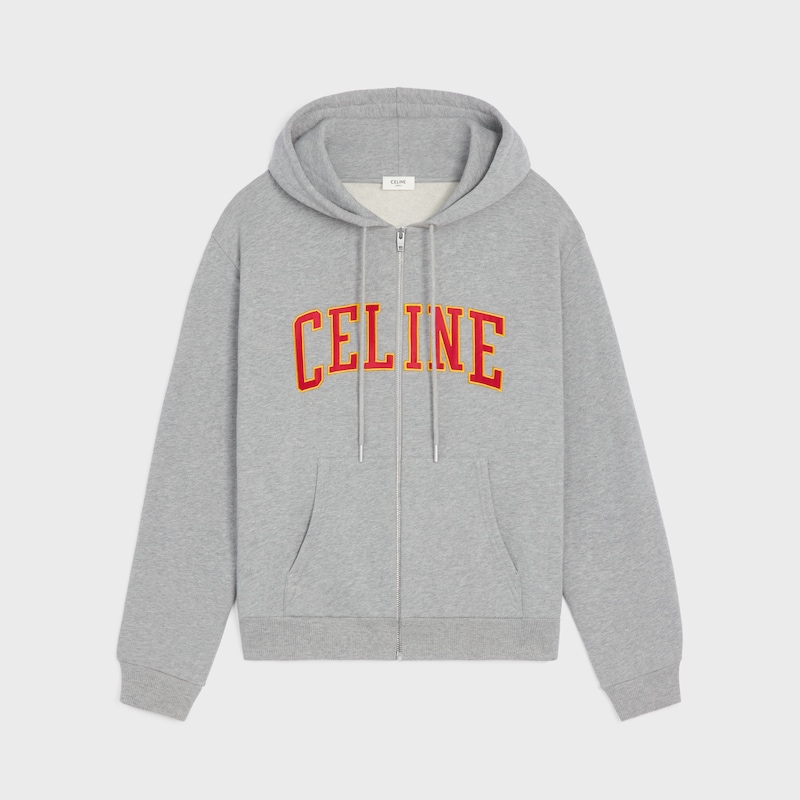 hoodie loose zipp&eacute; molleton coton - GREY MELANGE/BURGUNDY/YELLOW -  - 1 | CELINE