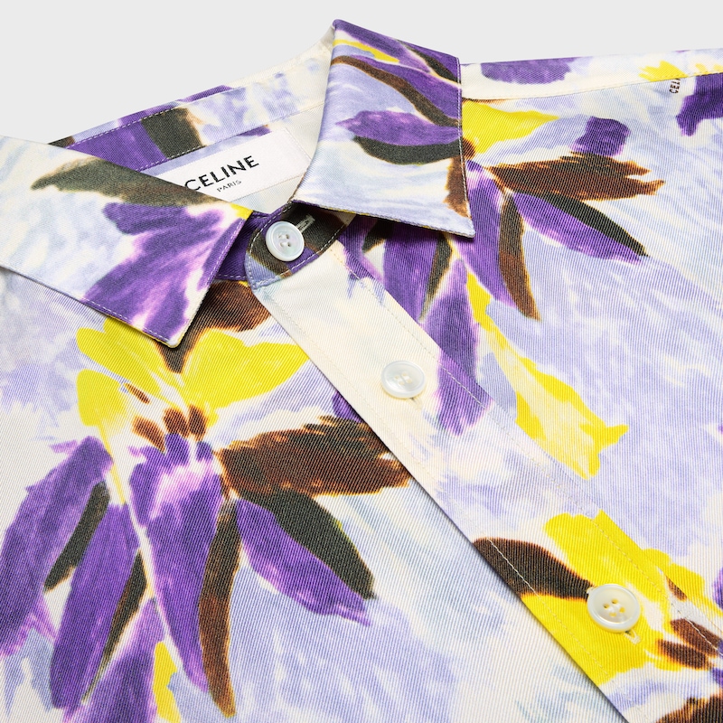 relaxed shirt IN silk twill - CREAM/PURPLE/YELLOW -  - 1 | CELINE