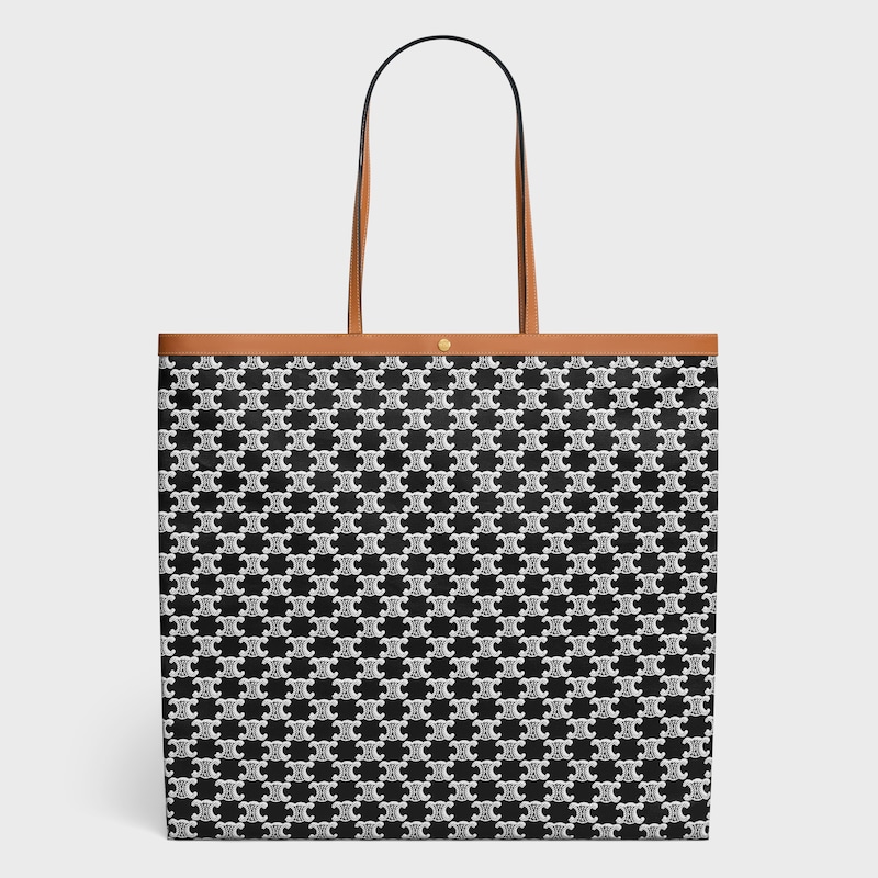 LARGE FLAT SHOPPER IN TRIOMPHE CANVAS AND NATURAL CALFSKIN - BLACK / WHITE - NEW COLLECTION WOMEN - 1 | CELINE