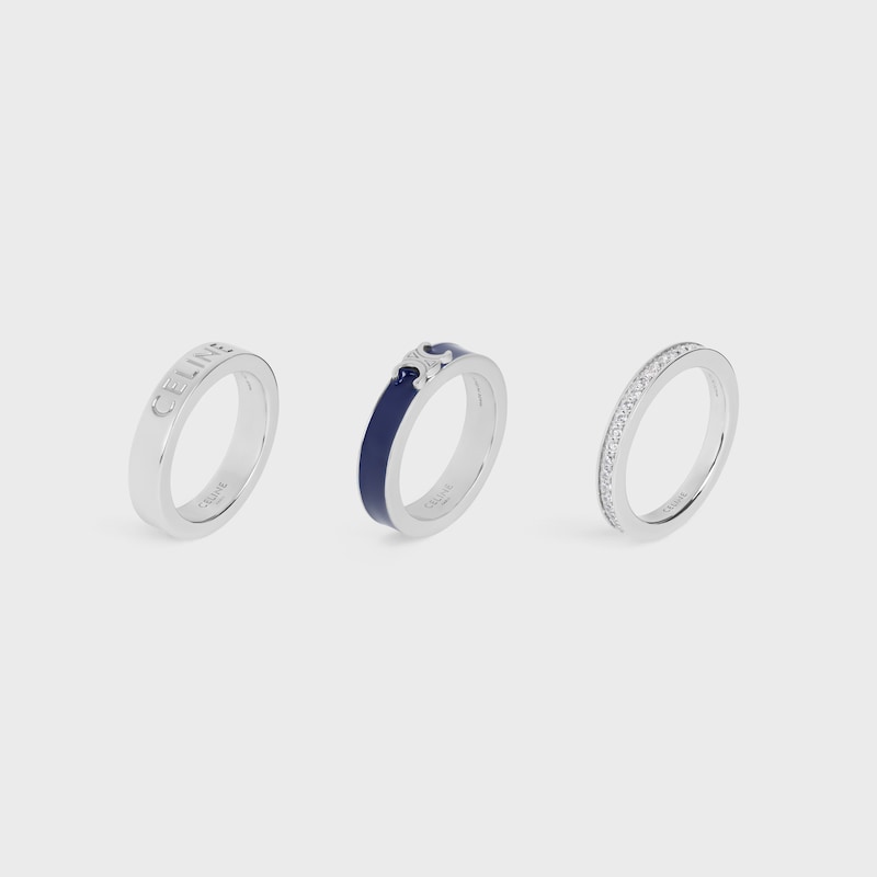 CELINE BOLT RINGS IN ENAMEL, STRASS AND BRASS WITH RHODIUM FINISH - SILVER / NAVY / CRYSTAL -  - 1 | CELINE