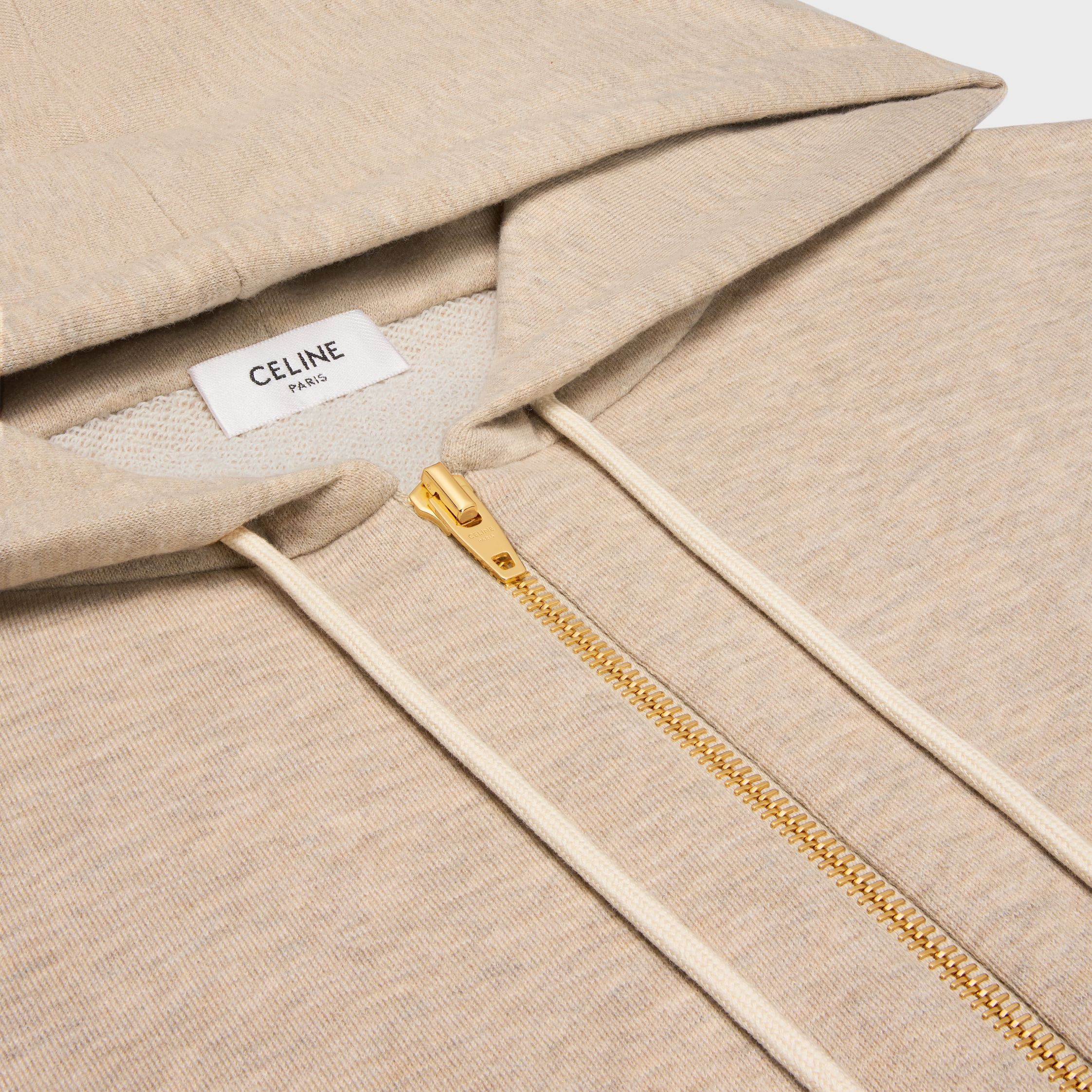 ZIPPED BLASON HOODIE IN CASHMERE COTTON - | CELINE
