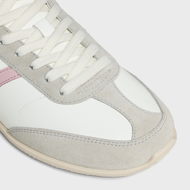 CELINE JOGGER SNEAKER BASSE &Agrave; LACETS EN EN Cuir de veau et cuir de veau velours - BLANC OPTIQUE / GRIS / ROSE -  - 1 | CELINE