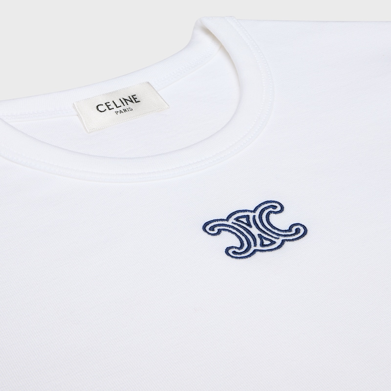 triomphe t-shirt IN ribbed cotton jersey - OFF WHITE / NAVY -  - 1 | CELINE