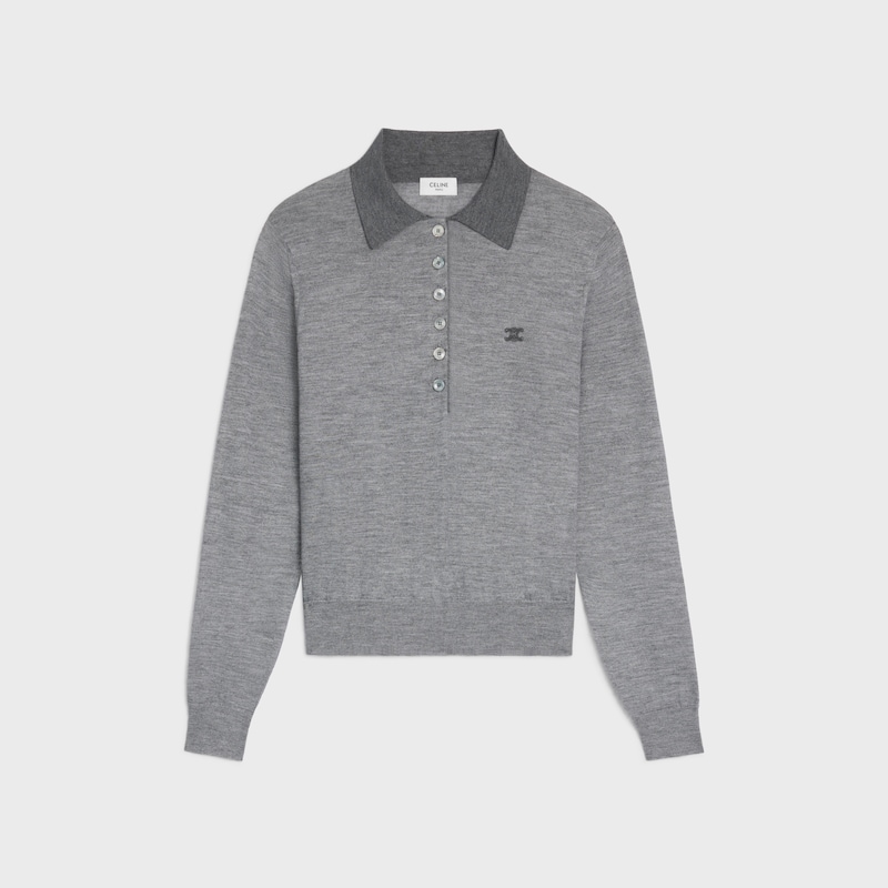 polo sweater IN fine cashmere silk - LIGHT GREY/GREY -  - 1 | CELINE