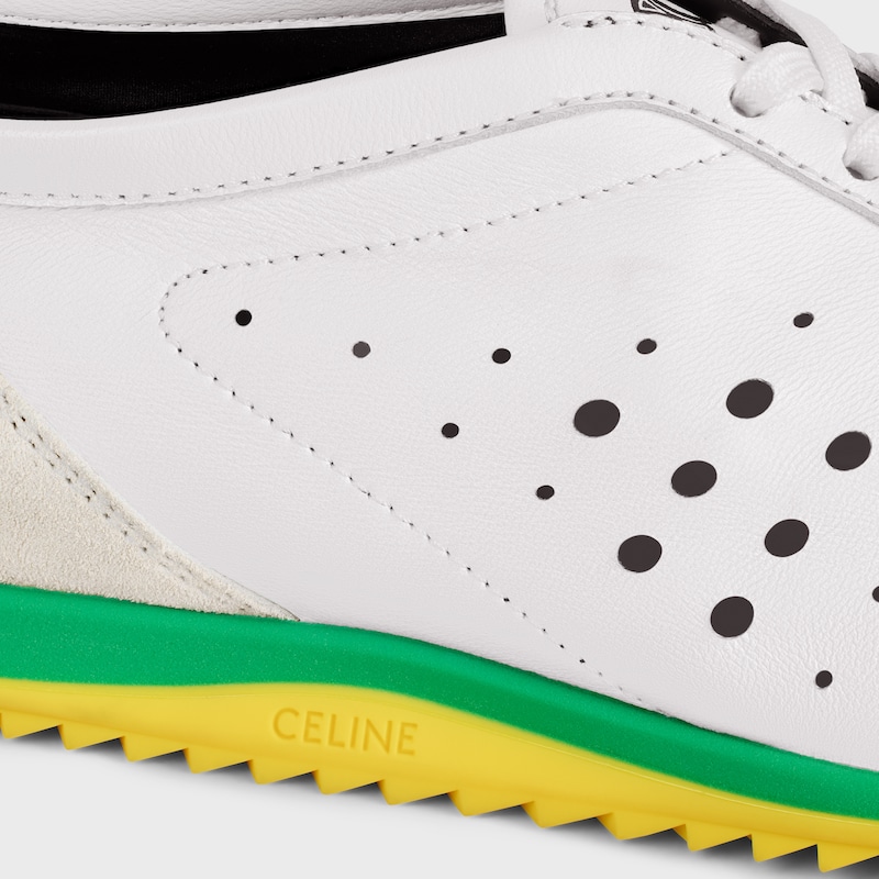 SOFT SNEAKER IN STRETCH LAMBSKIN, SUEDE CALFSKIN AND LAMBSKIN - OPTIC WHITE/BRIGHT YELLOW/GREEN -  - 1 | CELINE