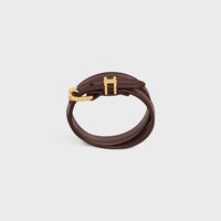 Les Cuirs Celine Double Bracelet in Calfskin and Brass with Gold Finish - GOLD / CHESTNUT -  - 1 | CELINE