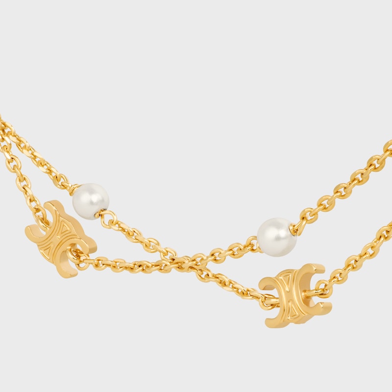 Triomphe Pearl Double Necklace in Brass with Gold Finish and Resin Pearls - GOLD / IVORY - LES PERLES CELINE - 1 | CELINE