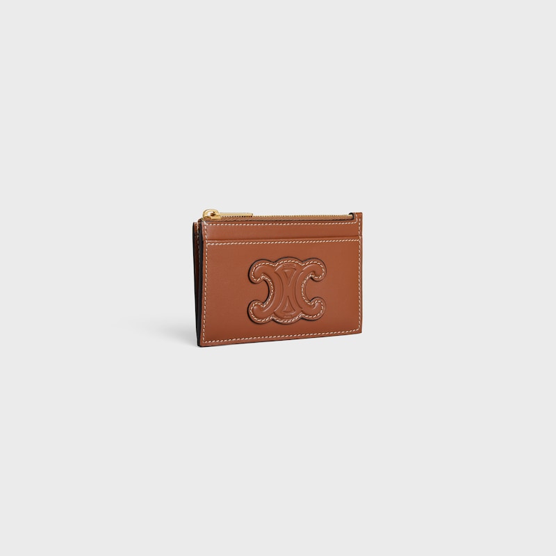 Porte-cartes zippé Cuir Triomphe agneau lisse - TAN - GIFT FINDER - 1 | CELINE
