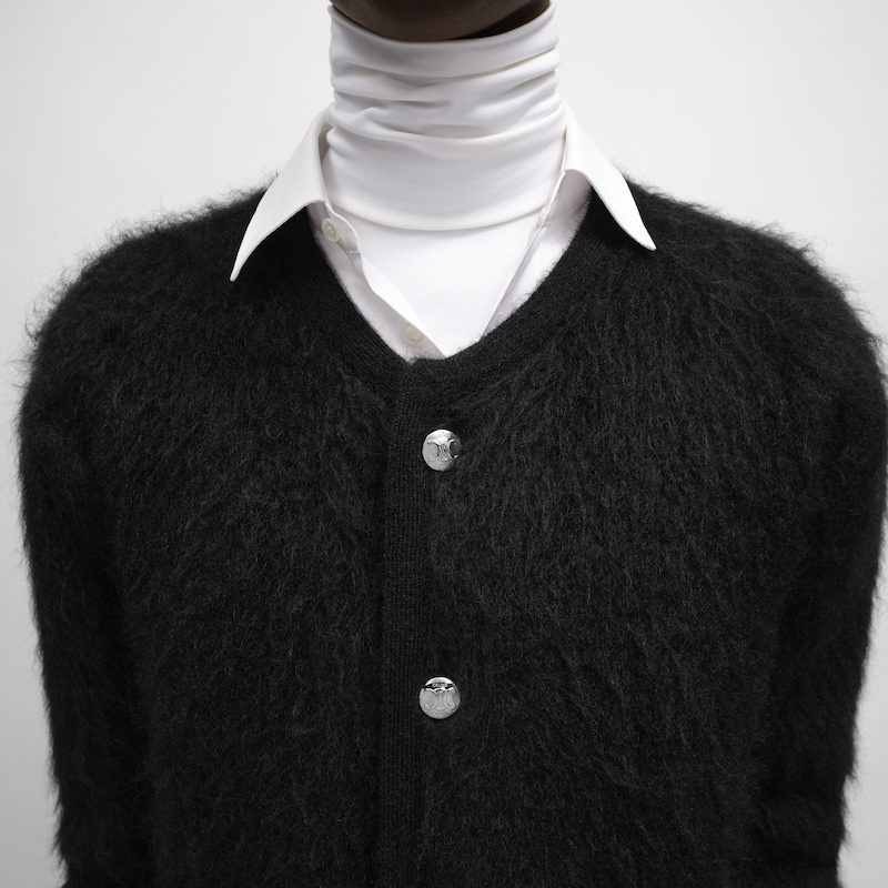 Cardigan in mohair spazzolato - NERO -  - 1 | CELINE