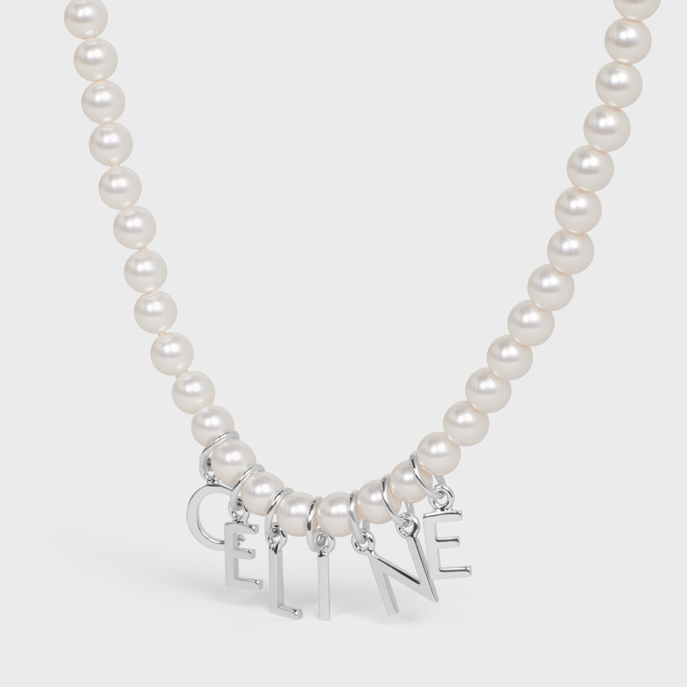Celine Monochroms Necklace in Glass Pearls and Brass with