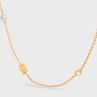 Les Perles Celine Necklace in Strass, Resin Pearls and Brass with Gold Finish - GOLD / IVORY -  - 2 | CELINE