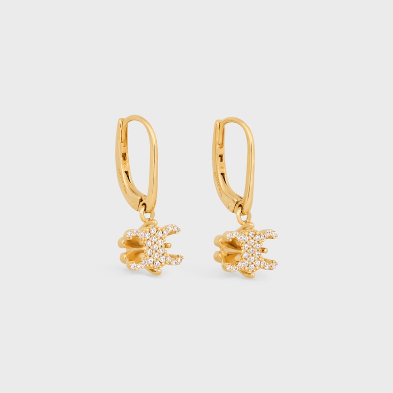 Triomphe Solitaire Sparkle Earrings in Strass and Brass with Gold Finish - GOLD - SUMMER SELECTION - 1 | CELINE