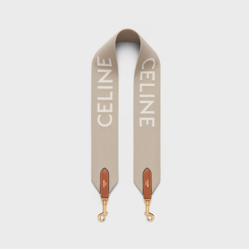 Short Strap in Wool with Celine jacquard with GOLD FINISHING - BEIGE/WHITE - BAG CHARMS - 1 | CELINE