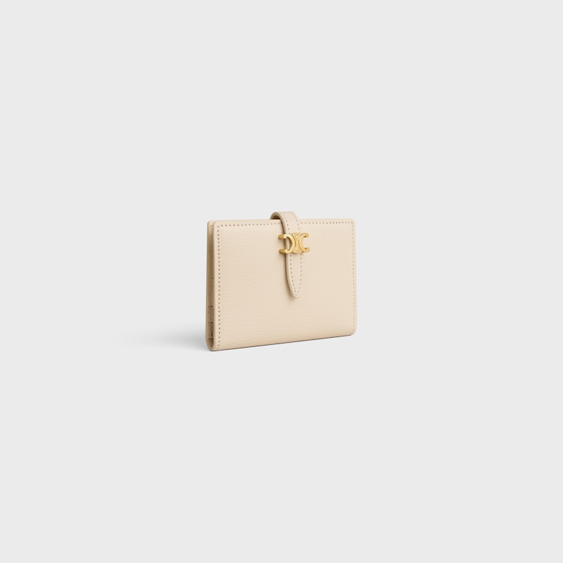 BI-FOLD CARD HOLDER TRIOMPHE PONTET IN GOATSKIN - CREAM - NEW - 1 | CELINE