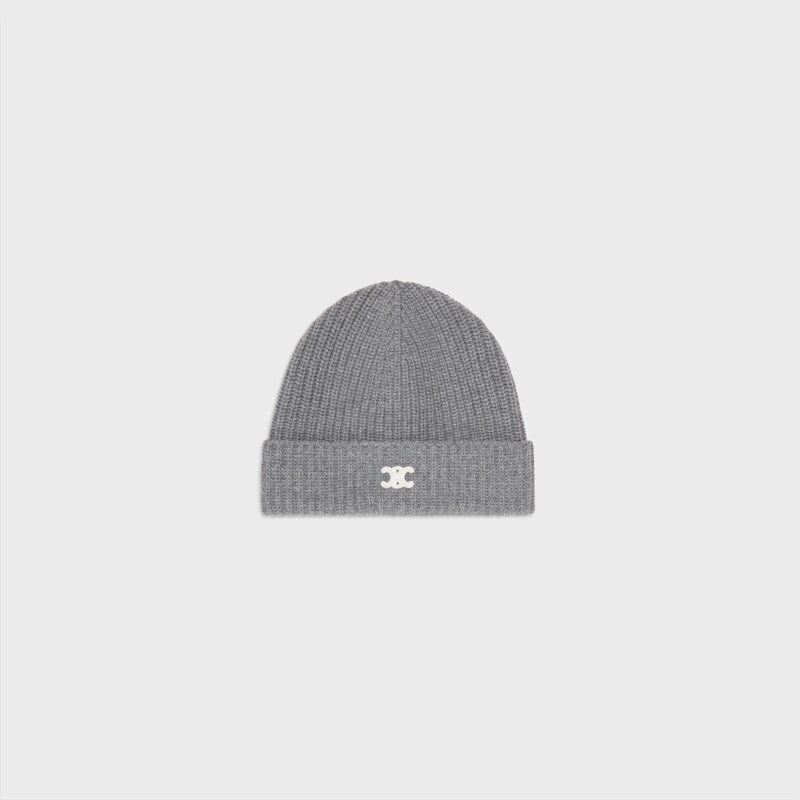 triomphe beanie in scottish cashmere - MEDIUM GREY -  - 1 | CELINE
