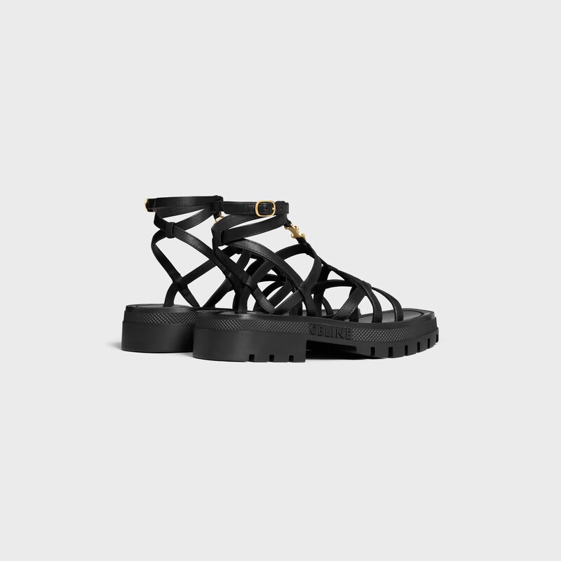 CELINE - CLEA TRIOMPHE STRAPPY SANDAL IN CALFSKIN - VEGETAL TANNING - BLACK -  - 1 | CELINE