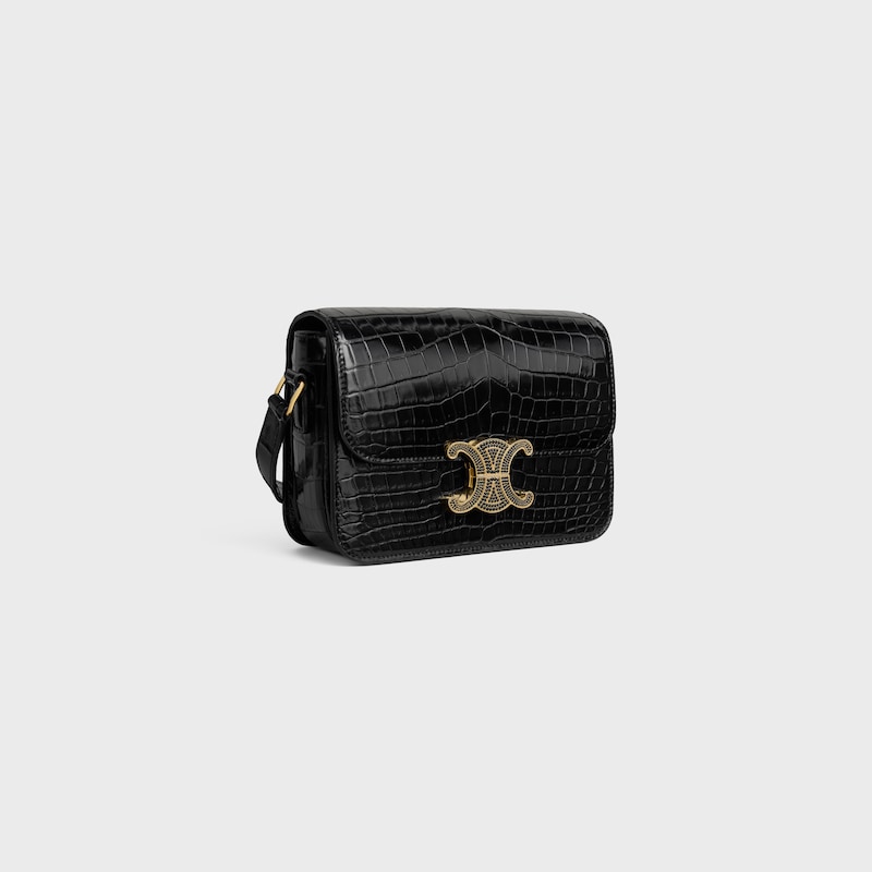 TEEN TRIOMPHE BAG IN CROCODILE WITH STRASS CLOSURE - BLACK - TRIOMPHE - 1 | CELINE