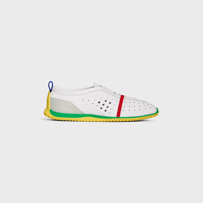 SOFT SNEAKER IN STRETCH LAMBSKIN, SUEDE CALFSKIN AND LAMBSKIN - OPTIC WHITE/BRIGHT YELLOW/GREEN -  - 1 | CELINE