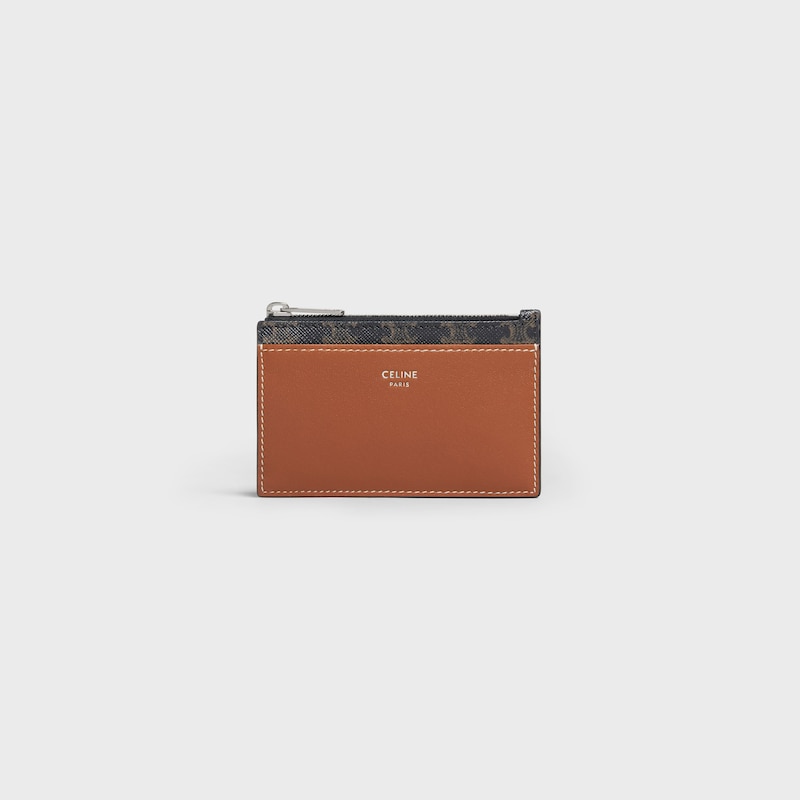 Zipped Card Holder IN Triomphe Canvas and lambskin - TAN - TRIOMPHE CANVAS - 1 | CELINE