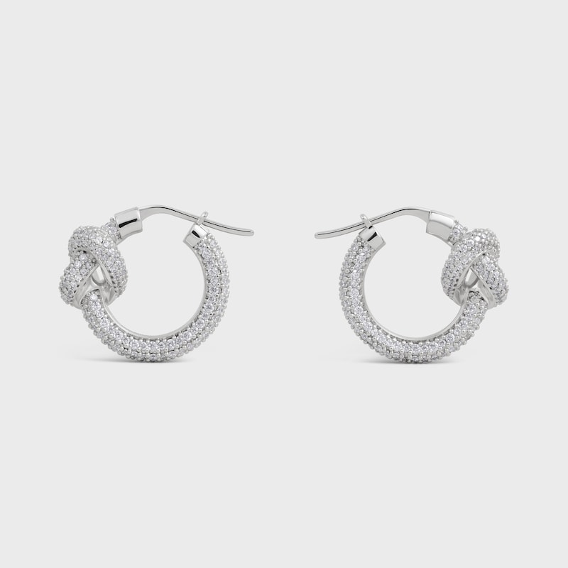 Knot Sparkle Hoops in Strass and Brass with Rhodium Finish - SILVER - EARRINGS - 1 | CELINE