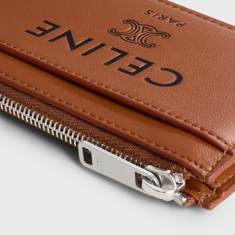 Porte-cartes zipp&eacute; EN AGNEAU LISSE - TAN / BLACK - PORTE-CARTES ET PORTE-MONNAIE - 1 | CELINE